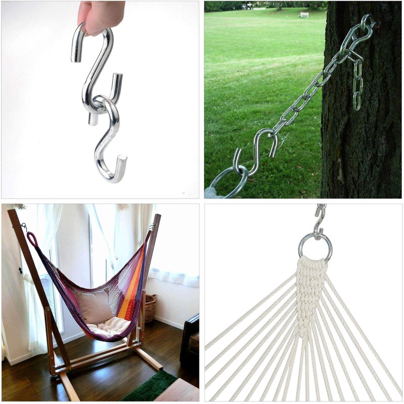 F Flammi Flammi 2 Pack Heavy Duty S Hooks for Hanging Hammock Stand Swing Plants, Max 500 Lbs, 3 Inch Long 5/16 Inch Thick Strong Galvanized Utility Hooks - Image 5